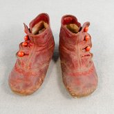 Children's shoes, red kidskin boots, 1860s-1890s, front view