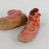 Children's shoes, red kidskin boots, 1860s-1890s, top and sole view