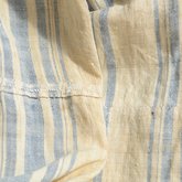 Dress, blue and white striped linen homespun,  c. 1800, selvedge seam in back, both interior and exterior