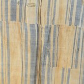 Dress, blue and white striped linen, homespun, c. 1800, detail of exterior front waist seam, mends, patch