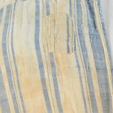 Dress, blue and white striped linen, homespun, c. 1800, detail of interior front waist seam, mends, patch