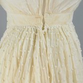 Dress, white cotton mull, 1812-1816, detail of center back waist and skirt gathers