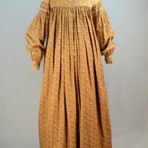 Housedress, brown printed cotton, c. 1835-1850, back view