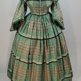 Dress, green silk plaid, 1850s, front view