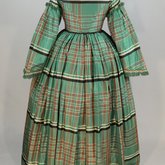 Dress, green silk plaid, 1850s, back view