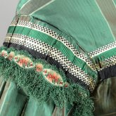 Dress, green silk plaid, 1850s, detail of sleeve cap and trim