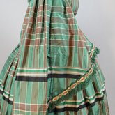 Dress, green silk plaid, 1850s, detail of full sleeve