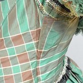 Dress, green silk plaid, 1850s, detail of released seam