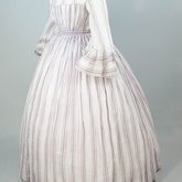Housedress, white cotton printed with lavender, 1850-1860, side view