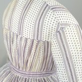 Housedress, white cotton printed with lavender, 1850-1860, detail of piping