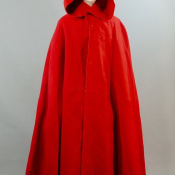 Woman’s red wool cloak, c. 1750-1800, front view