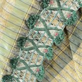 Dress, green and tan striped silk with woven trim, 1853-1863, detail of trim
