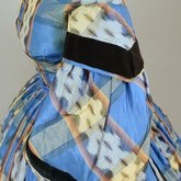 Dress, blue, yellow, and black plaid silk, with day bodice, 1860s, detail of sleeve
