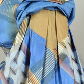 Dress, blue, yellow, and black plaid silk, with day bodice, 1860s, detail of sleeve lining