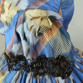 Dress, blue, yellow, and black plaid silk, with evening bodice, 1860s, detail of sleeve