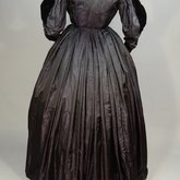 Dress for half-mourning, shot silk purple silk satin, 1860s modified in the 1890s, back view