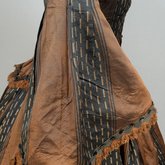 Dress, brown silk with black and white vertical woven stripes, 1850s, detail of sleeve