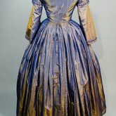Dress, blue and copper shot silk with whitework collar, c. 1848 altered c. 1858, back view