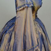 Dress, blue and copper shot silk with whitework collar, c. 1848 altered c. 1858, detail of sleeve