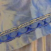 Dress, blue and copper shot silk with whitework collar, c. 1848 altered c. 1858, detail of trim