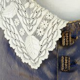Dress, blue and copper shot silk with whitework collar, c. 1848 altered c. 1858, detail of collar and buttons