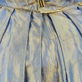 Dress, blue and copper shot silk with whitework collar, c. 1848 altered c. 1858, detail of waist stitch holes