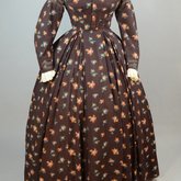 Dress, printed wool challis, c. 1865, front view