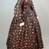 Dress, printed wool challis, c. 1865, side view