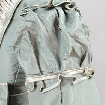 Dress, sage silk taffeta with belt, c. 1870, detail of sleeve cap