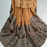 Dress, asymmetrical natural form brown silk taffeta and satin, c. 1880, detail of underskirt back