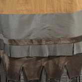 Dress, asymmetrical natural form brown silk taffeta and satin, c. 1880, detail of underskirt front