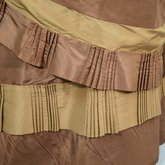 Dress, brown and tan silk taffeta with cuirass bodice and bustle, c. 1883, detail of trim