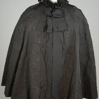 Cape with black silk faille and jet bead embroidery, 1890s, front view