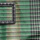 Dress, green taffeta plaid silk with black silk pleated trim, 1853-1863, thread count