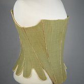 Stays, green wool and natural linen with whalebone, c. 1780, front-side view