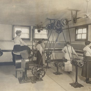 Exercise equipment at Milwaukee Sanitarium, early 1900s