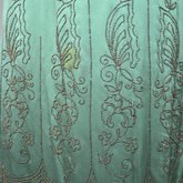 Dress, emerald green silk crepe with steel beads in Art Nouveau patterns, 1920s, detail of beading