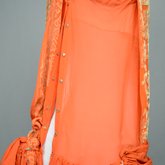 Dress, sheer orange silk chiffon with voided cream velvet pile, 1920s, detail of side opening