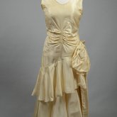 Dress, cream taffeta with a diagonal double-flounced skirt, 1928-1930, front view
