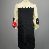 Dress, black silk charmeuse with cream silk yoke and sleeves, 1928, front view