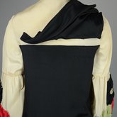 Dress, black silk charmeuse with cream silk yoke and sleeves, 1928, detail of back drape