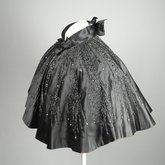 Cape, black silk satin with black bead embroidery, 1880s, quarter view