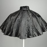 Cape, black silk satin with black bead embroidery, 1880s, back view