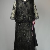 Dress, black silk chiffon with sequined allover lace, c. 1928, front view