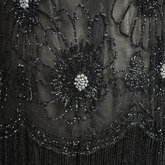 Dress, black silk chiffon with sequined allover lace, c. 1928, detail of beads
