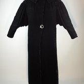 Opera coat, black silk velvet with dolman sleeves, 1930s, front view