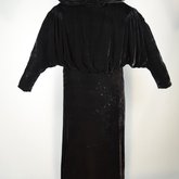 Opera coat, black silk velvet with dolman sleeves, 1930s, back view