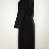 Opera coat, black silk velvet with dolman sleeves, 1930s, back quarter view