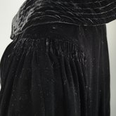 Opera coat, black silk velvet with dolman sleeves, 1930s, detail of collar and shoulder