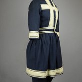 Bathing suit, navy wool with white soutache, 1900-1910, quarter view